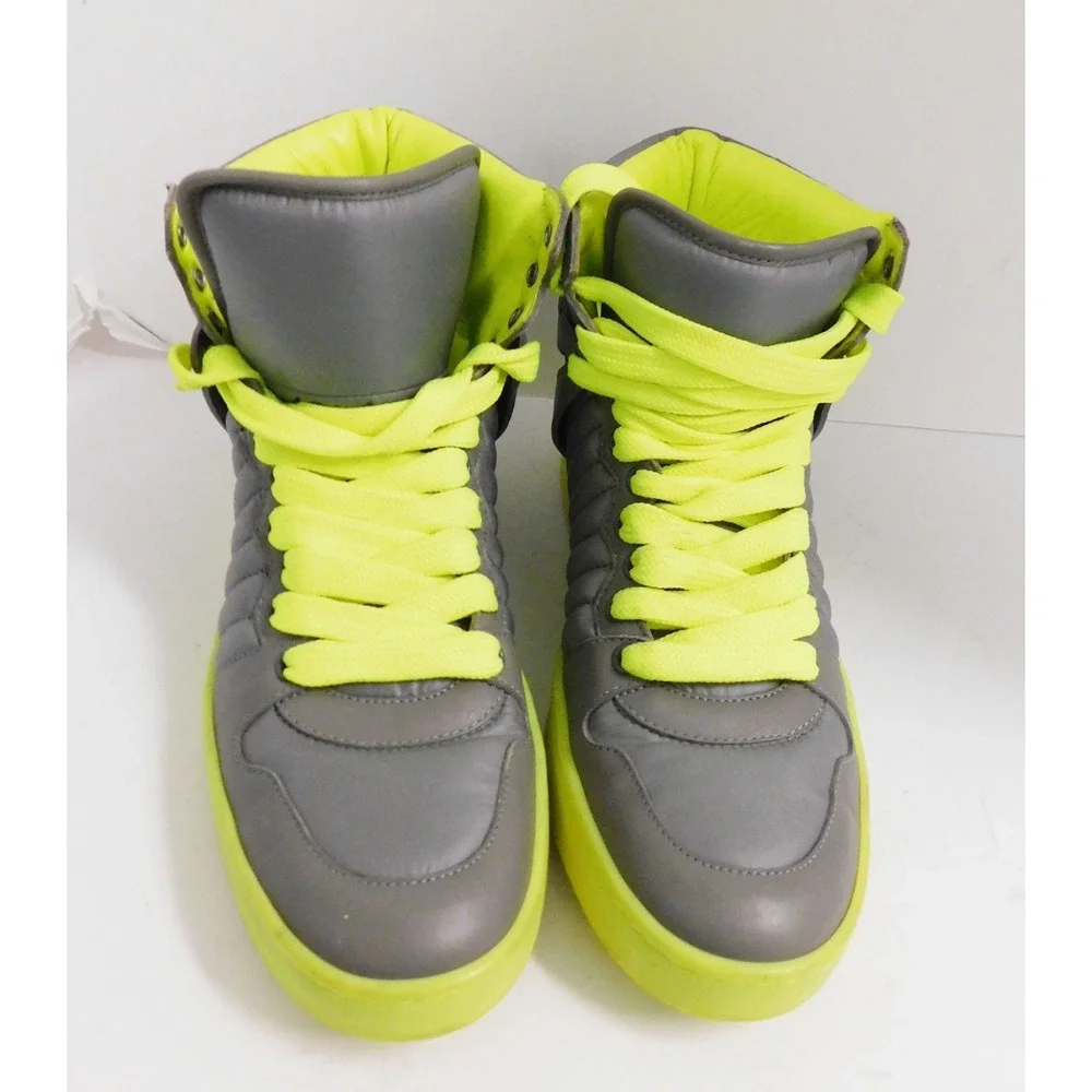GUCCI Mens Hudson Quilted High Top Sneakers Gray Neon Green sz 41 G  US 8 appox